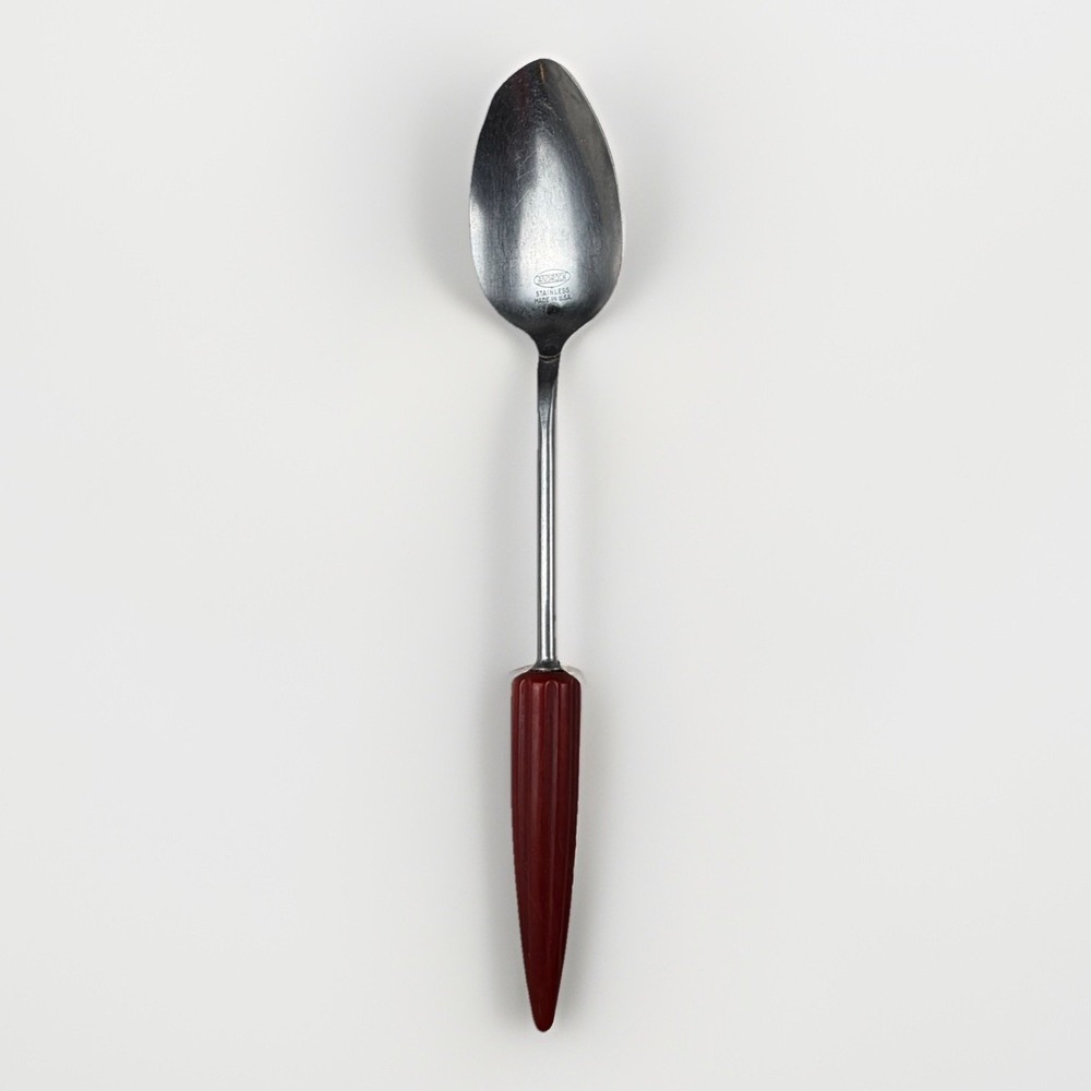 Vintage Androck Stainless Steel Serving Spoon Red Bakelite Bullet Handle USA MCM